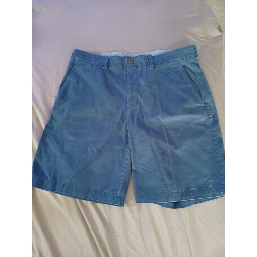 LL Bean Mens Flat Front Chino Shorts Size 35 Solid Blue Pockets